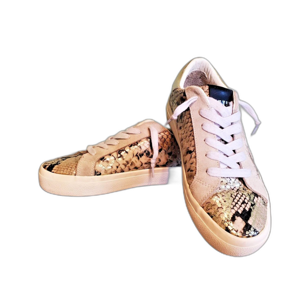 Steve Madden NY90 Starling Sneakers Snakeskin Metallic Gold Star Size 7.5